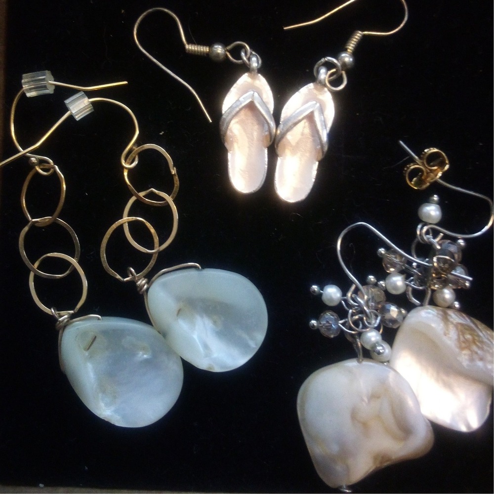 Lot of 3 Shell Drop Earrings Mother of Pearl Flip Flop Coastal Beach Jewelry